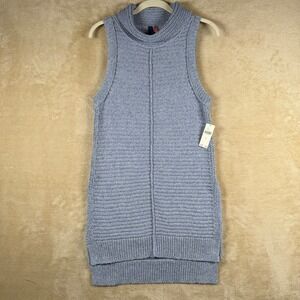 PILCRO Anthropologie NWT Blue Ribbed Knit Turtleneck Sleeveless Sweater Tunic M